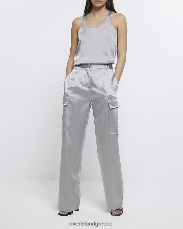 River Island ενδύματα ασήμι γυναίκες σατέν μπλούζα με λαιμόκοψη B6N8X2170