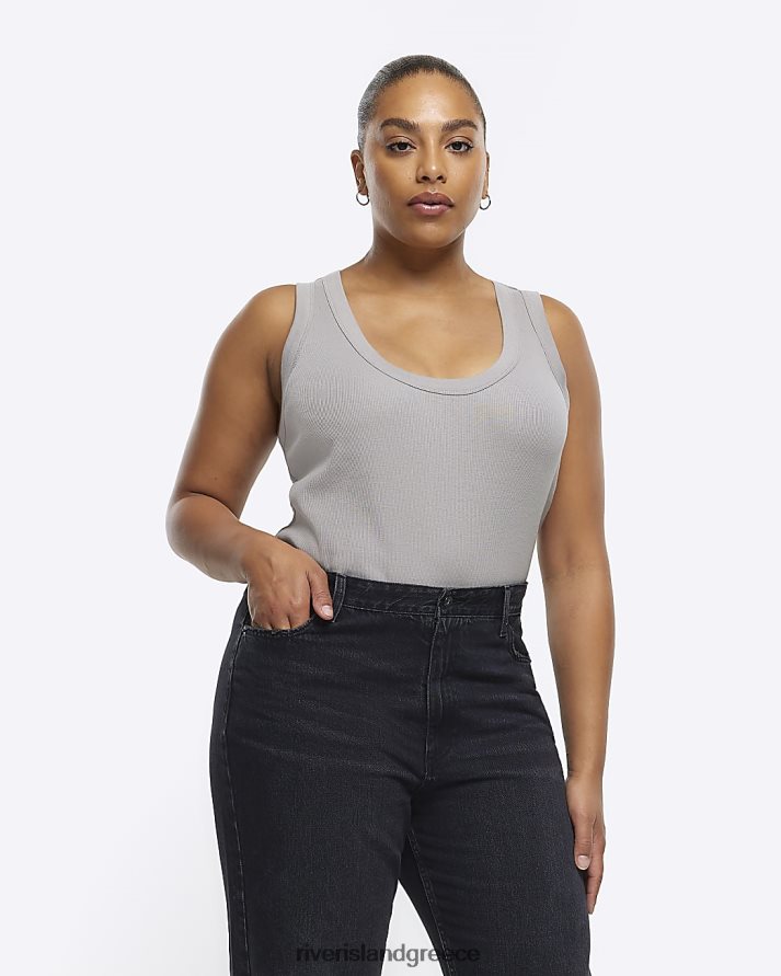 River Island ενδύματα γκρί γυναίκες συν μπλούζα με λαιμόκοψη B6N8X2233