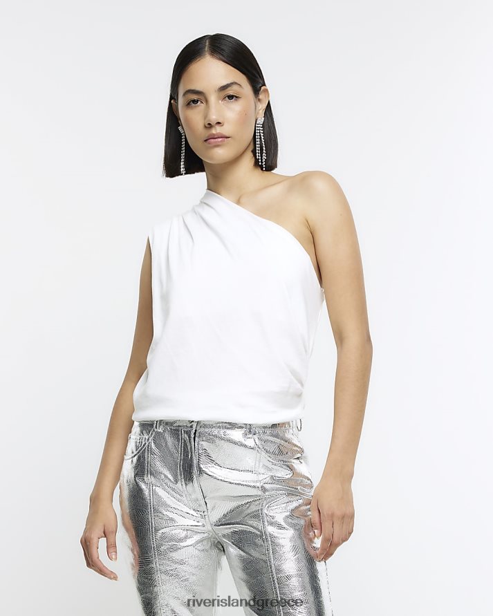 River Island ενδύματα άσπρο γυναίκες πλισέ με έναν ώμο B6N8X3924