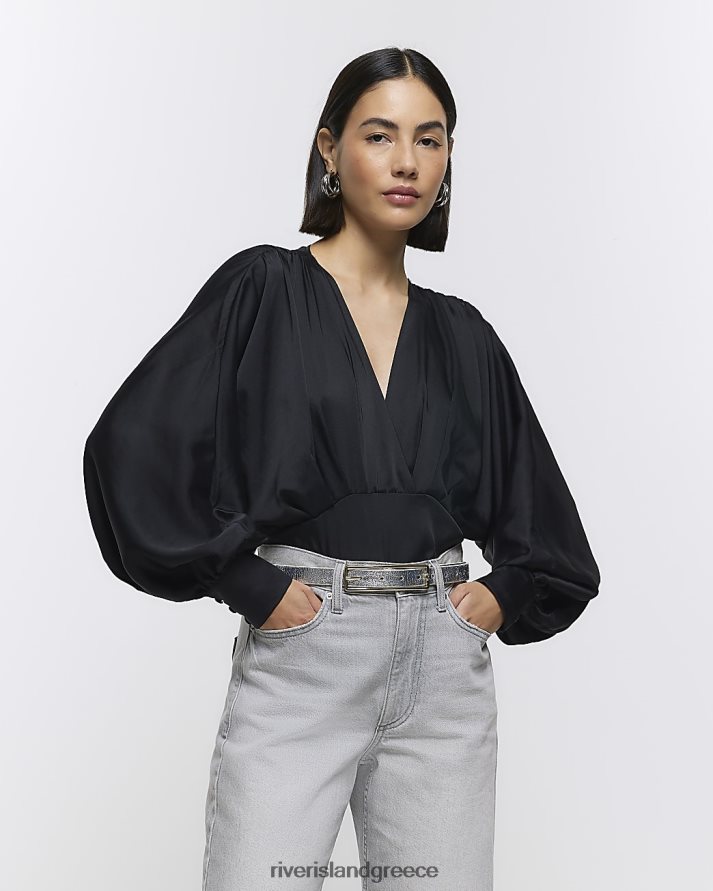 River Island ενδύματα μαύρος γυναίκες σατέν φορμάκι με μανίκια B6N8X3931