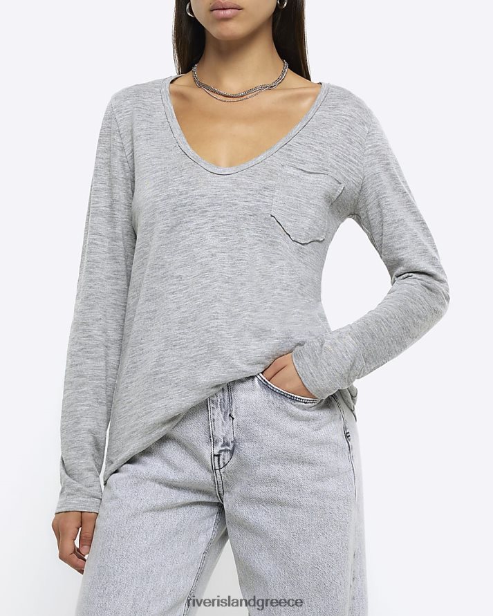 River Island ενδύματα γκρί γυναίκες μακρυμάνικο μπλουζάκι τσέπης B6N8X4010