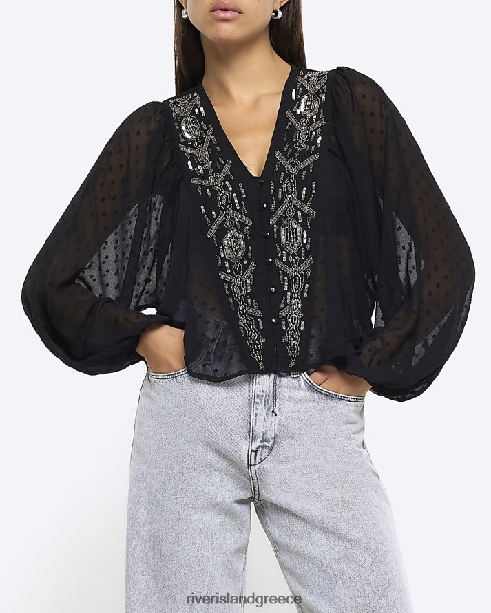 River Island ενδύματα μαύρος γυναίκες διακοσμημένο μπλουζάκι B6N8X4044