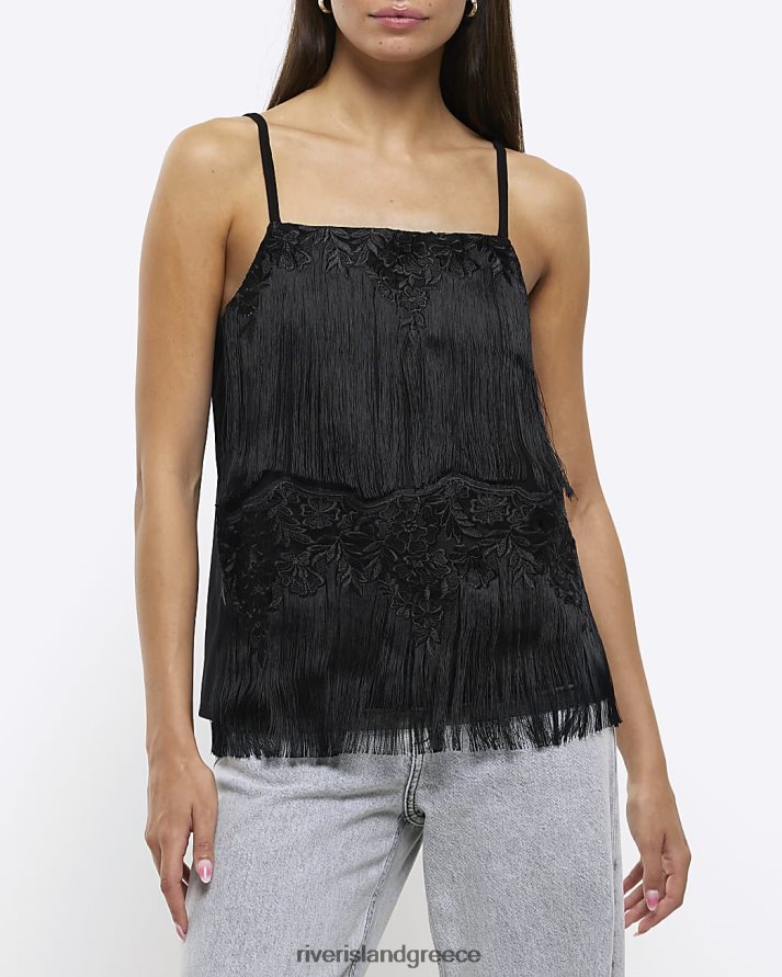 River Island ενδύματα μαύρος γυναίκες λεπτομέρεια δαντέλα καμί τοπ B6N8X4184