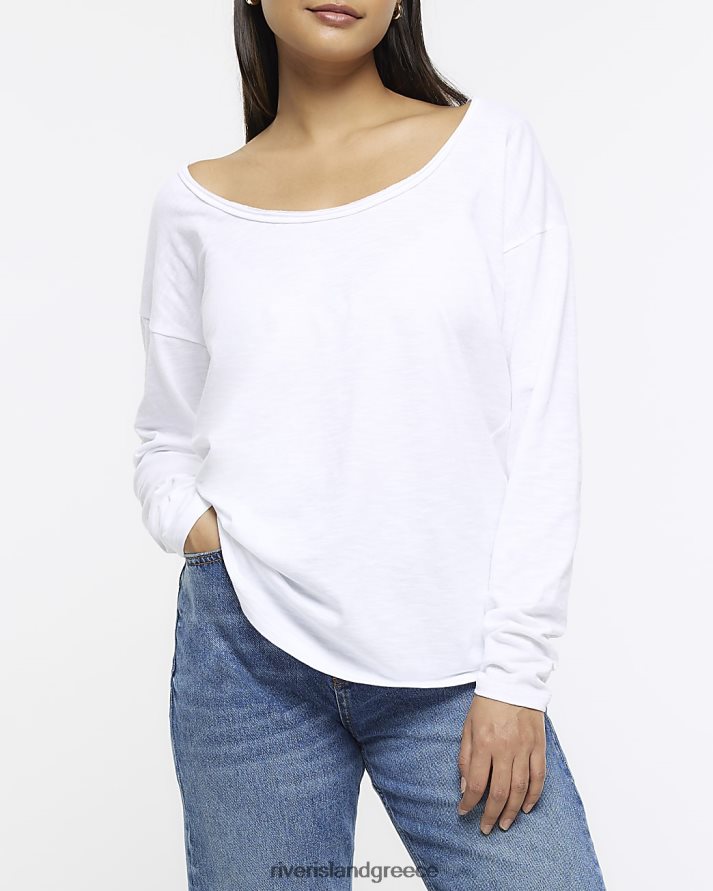 River Island ενδύματα άσπρο γυναίκες μακρυμάνικο μπλουζάκι με λαιμόκοψη B6N8X4217