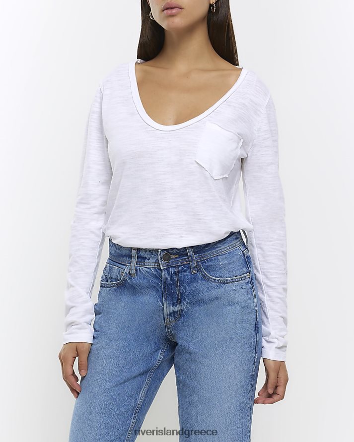 River Island ενδύματα άσπρο γυναίκες μακρυμάνικο μπλουζάκι τσέπης B6N8X4234
