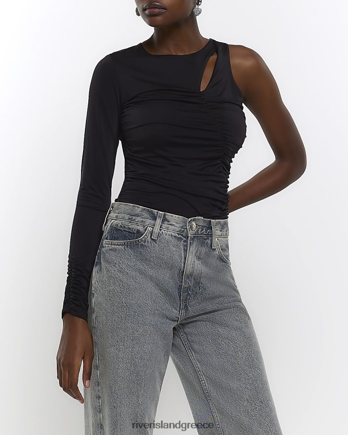 River Island ενδύματα μαύρος γυναίκες τυλιγμένη μπλούζα στον έναν ώμο B6N8X4332