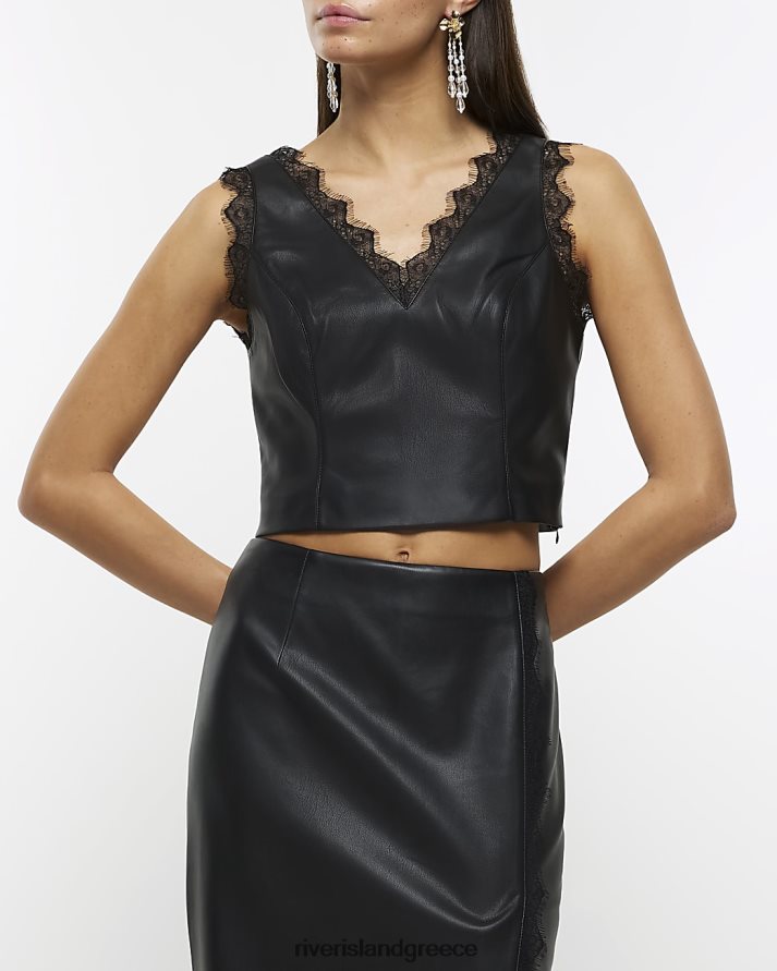 River Island ενδύματα μαύρος γυναίκες κάλυμμα από τεχνητό δέρμα με δαντέλα με δαντέλα B6N8X4370