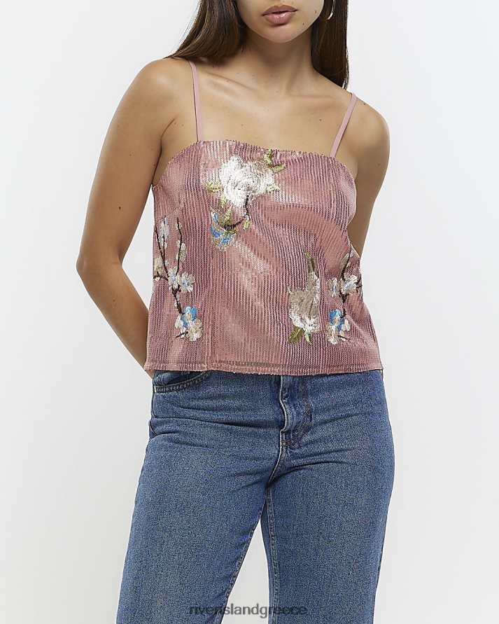 River Island ενδύματα ροζ γυναίκες τοπ κεντητό με παγιέτα φλοράλ καμί B6N8X4474