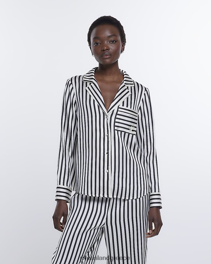 River Island ενδύματα μαύρος γυναίκες ριγέ σατέν πιτζάμα τοπ B6N8X4584