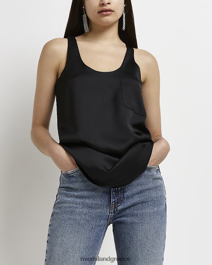 River Island ενδύματα μαύρος γυναίκες αμάνικο τοπ με τσέπη B6N8X5019
