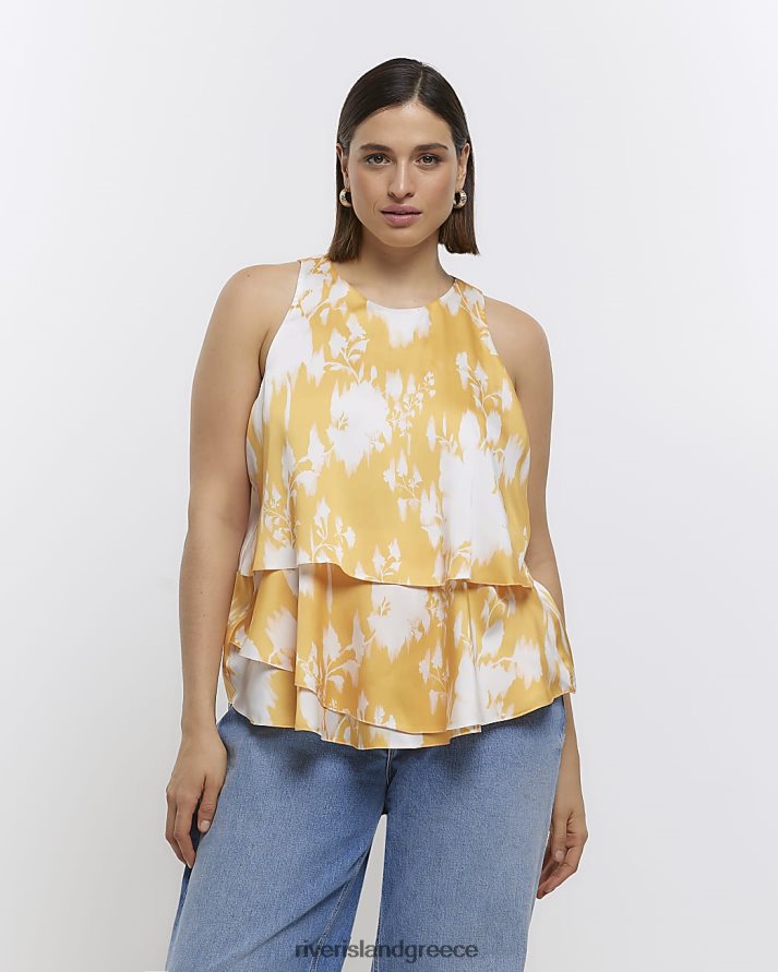 River Island ενδύματα πορτοκάλι γυναίκες συν σατέν λουλουδάτο πάνω μέρος B6N8X5148