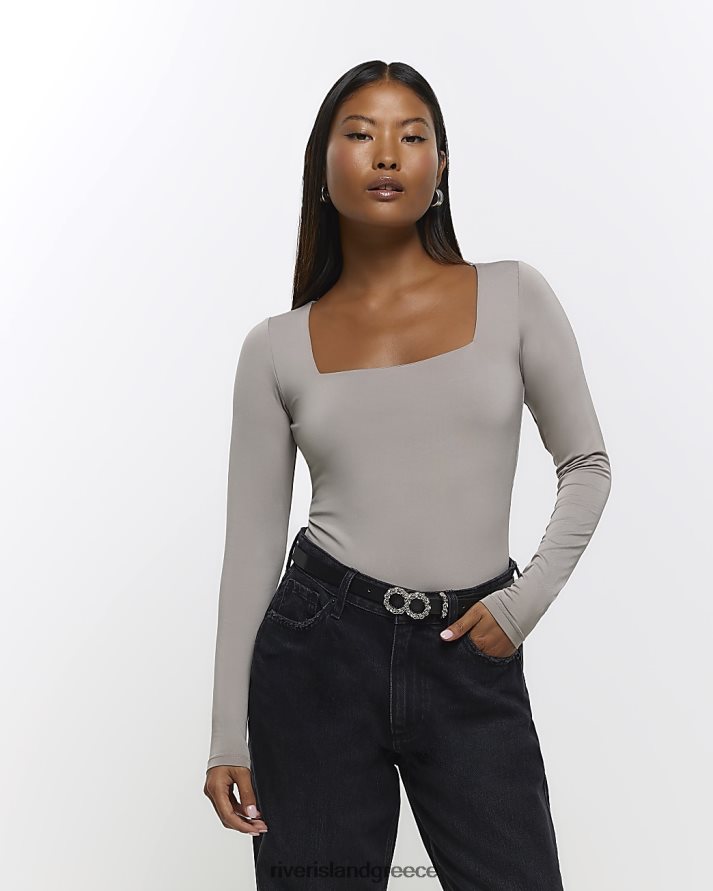 River Island ενδύματα καφέ γυναίκες μικροκαμωμένο σώμα με τετράγωνο λαιμό B6N8X5228