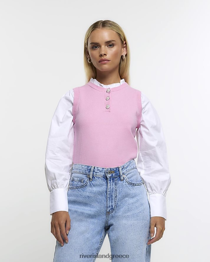 River Island ενδύματα ροζ γυναίκες υβριδικό μπλουζάκι με λεπτοκαμωμένο μανίκι B6N8X5259