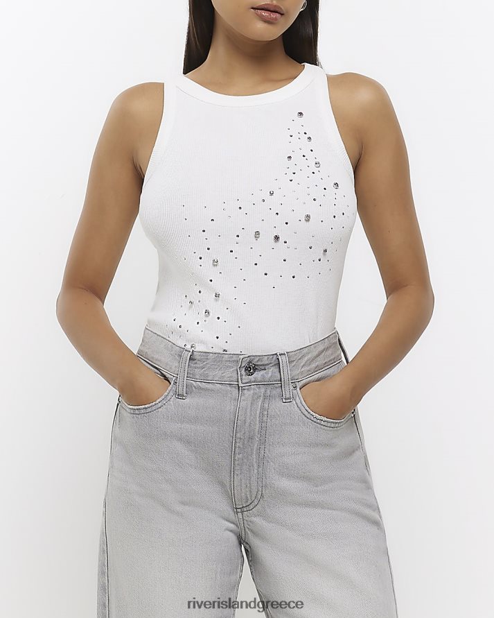 River Island ενδύματα άσπρο γυναίκες διακοσμημένο φανελάκι B6N8X749