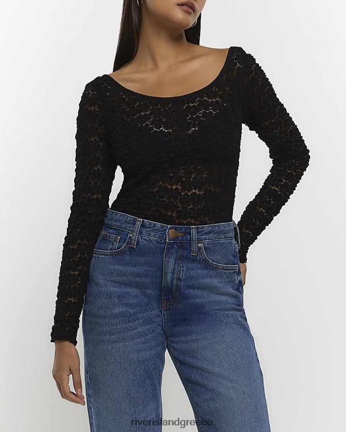 River Island ενδύματα μαύρος γυναίκες δαντελένιο μακρυμάνικο τοπ B6N8X752