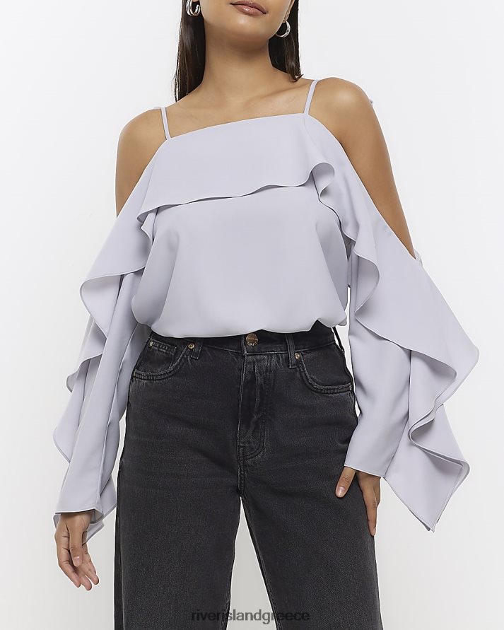 River Island ενδύματα ασήμι γυναίκες κρύο μπλουζάκι ώμου B6N8X776