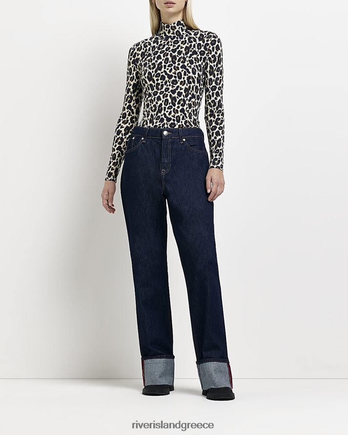 River Island ενδύματα μπεζ γυναίκες ζιβάγκο με animal print μακρυμάνικο τοπ B6N8X1743