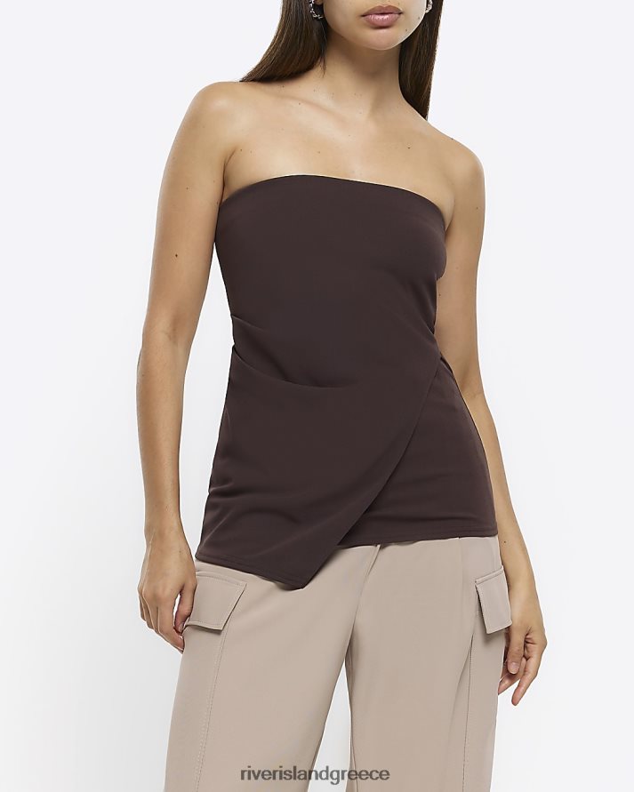 River Island ενδύματα καφέ γυναίκες bandeau ασύμμετρο τοπ B6N8X1256