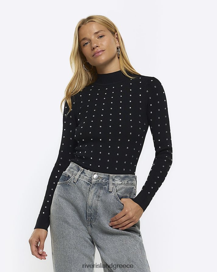 River Island ενδύματα μαύρος γυναίκες μακρυμάνικο μπλουζάκι diamante B6N8X779