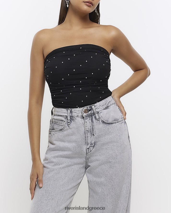 River Island ενδύματα μαύρος γυναίκες διχτυωτό diamante bandeau top B6N8X4261