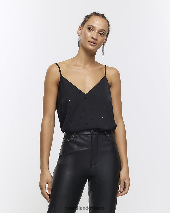 River Island ενδύματα μαύρος γυναίκες diamante cami top B6N8X3883