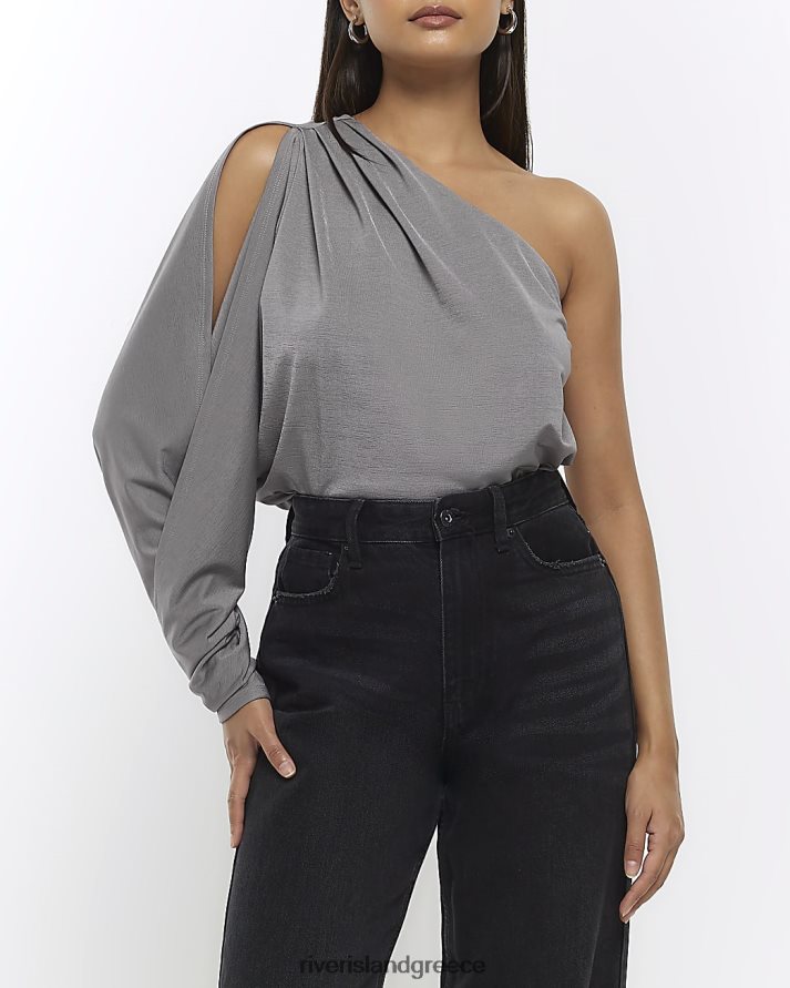 River Island ενδύματα γκρί γυναίκες drape one shoulder top B6N8X1001