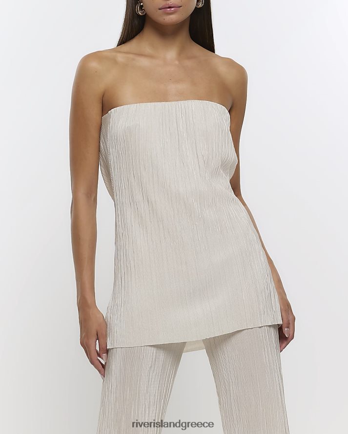 River Island ενδύματα κρέμα γυναίκες plisse cowl back bandeau top B6N8X1435