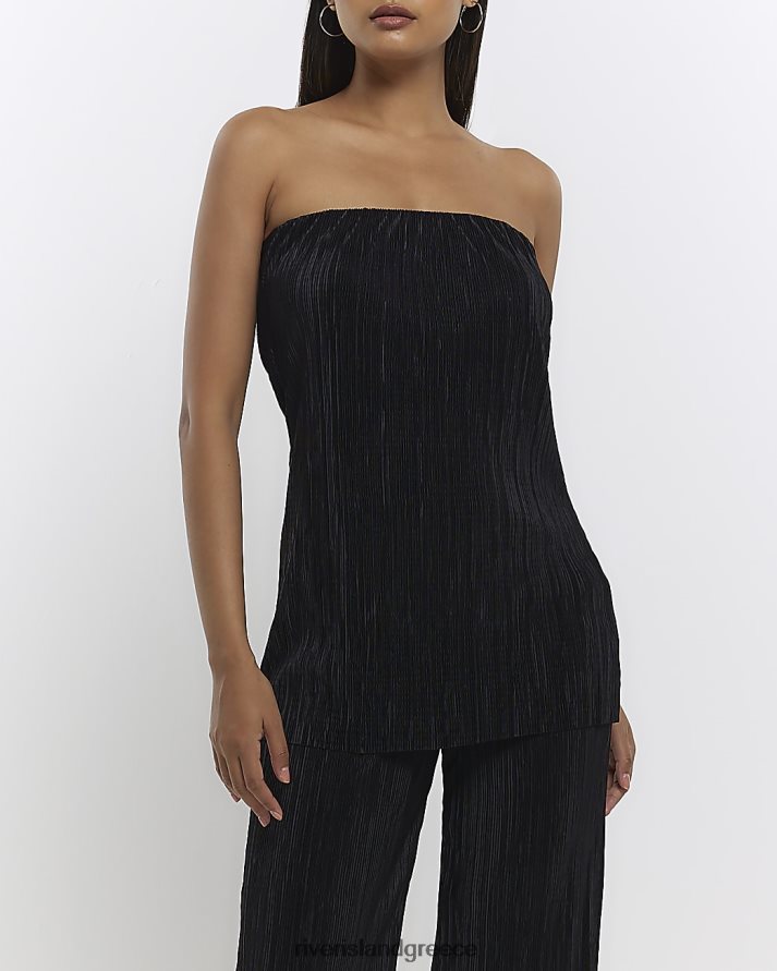 River Island ενδύματα μαύρος γυναίκες plisse cowl back bandeau top B6N8X1436