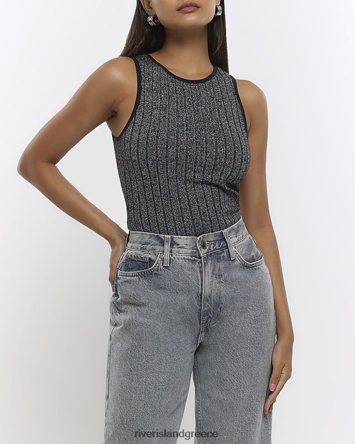 River Island ενδύματα μαύρος γυναίκες μεταλλικό φανελάκι racer B6N8X1422