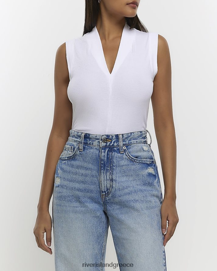 River Island ενδύματα άσπρο γυναίκες φανελάκι με λαιμόκοψη v B6N8X1205