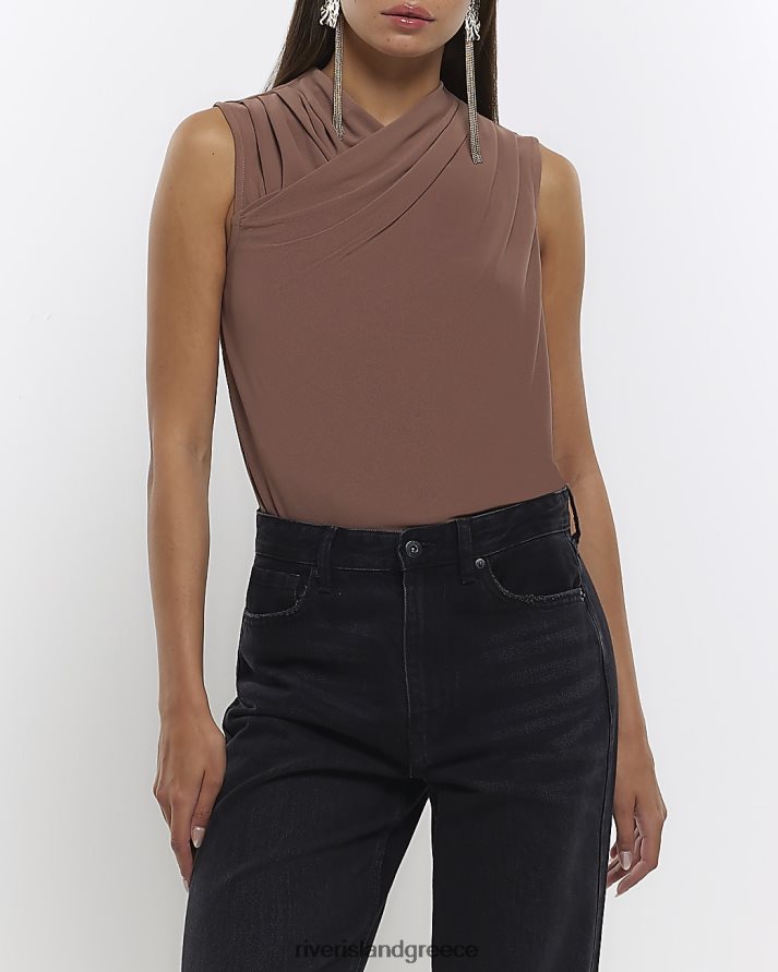River Island ενδύματα καφέ γυναίκες ντραπέ wrap top B6N8X4593