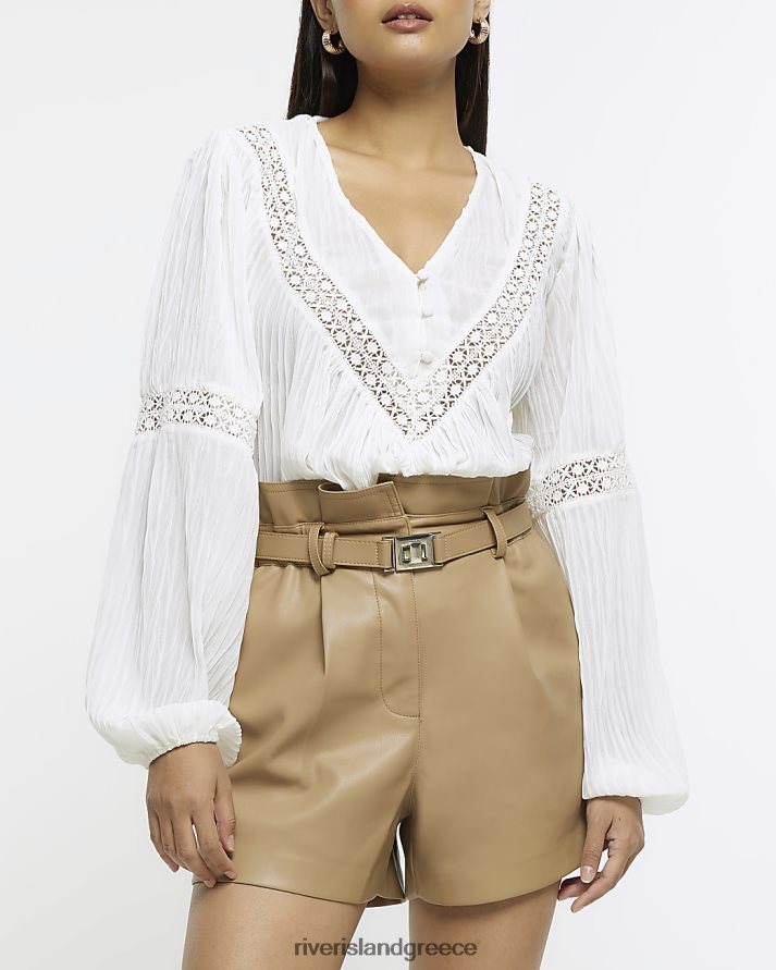 River Island ενδύματα μπεζ γυναίκες σορτς χαρτοσακούλα από ψεύτικο δέρμα B6N8X3792