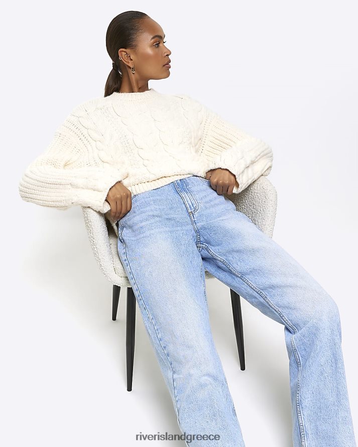 River Island ενδύματα μπλε γυναίκες ψηλόμεσο χαλαρό ίσιο τζιν B6N8X1