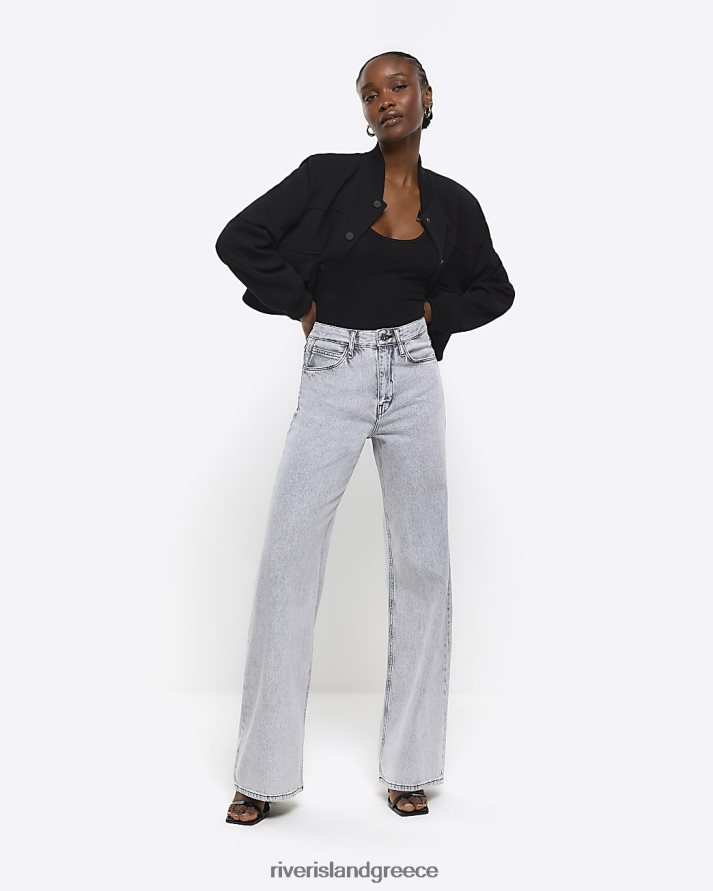 River Island ενδύματα γκρί γυναίκες ψηλόμεσο φαρδύ τζιν B6N8X1263