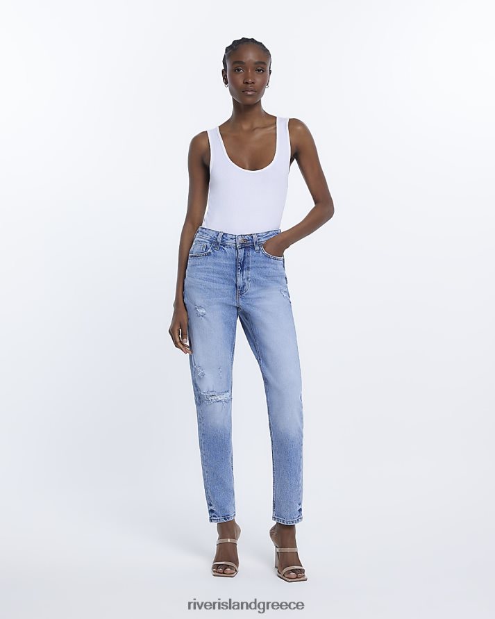 River Island ενδύματα μπλε γυναίκες σκισμένο γλυπτό μαμά τζιν B6N8X1952
