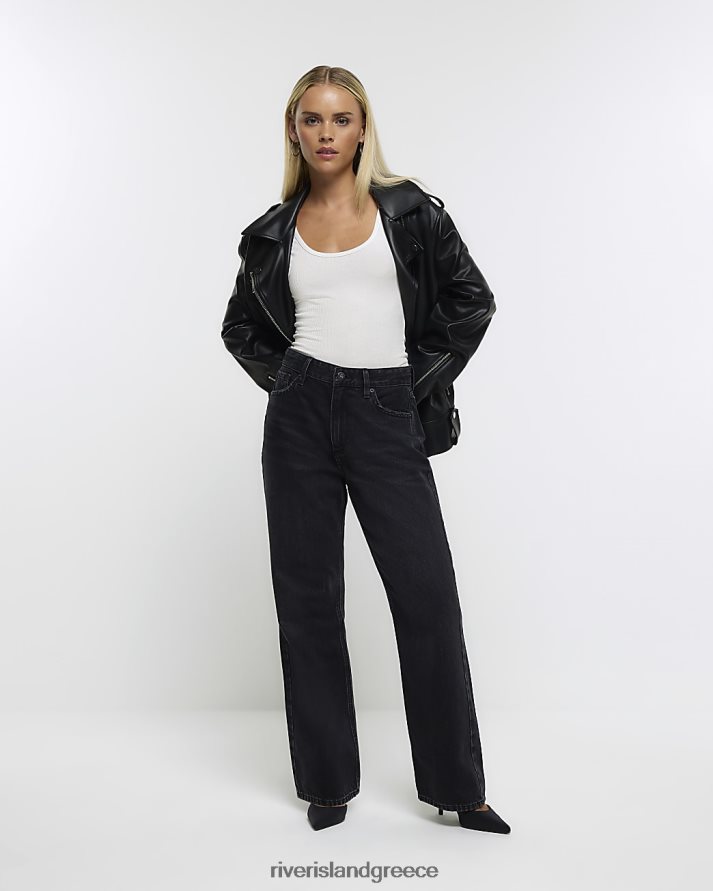 River Island ενδύματα μαύρος γυναίκες μικροκαμωμένο ψηλόμεσο ίσιο τζιν B6N8X2272