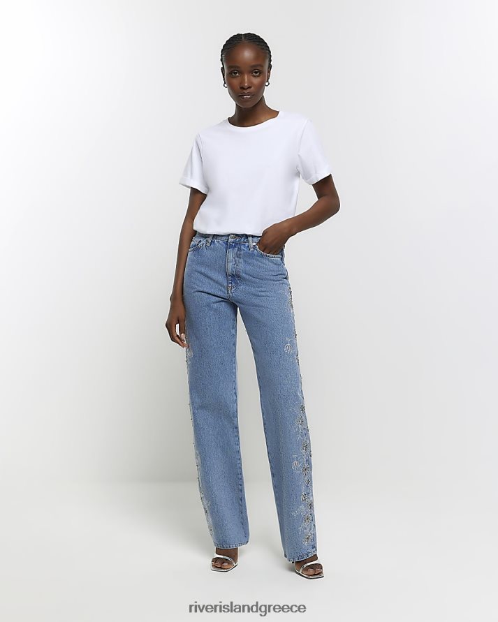 River Island ενδύματα μπλε γυναίκες κεντημένο χαλαρό ίσιο τζιν B6N8X3