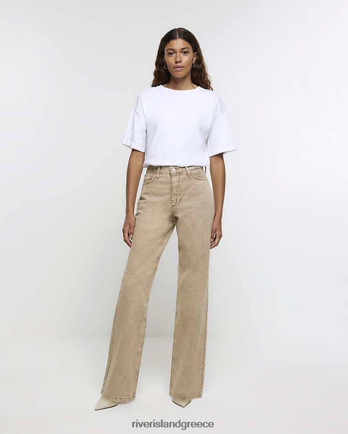 River Island ενδύματα καφέ γυναίκες ψηλόμεσο χαλαρό ίσιο τζιν B6N8X3733