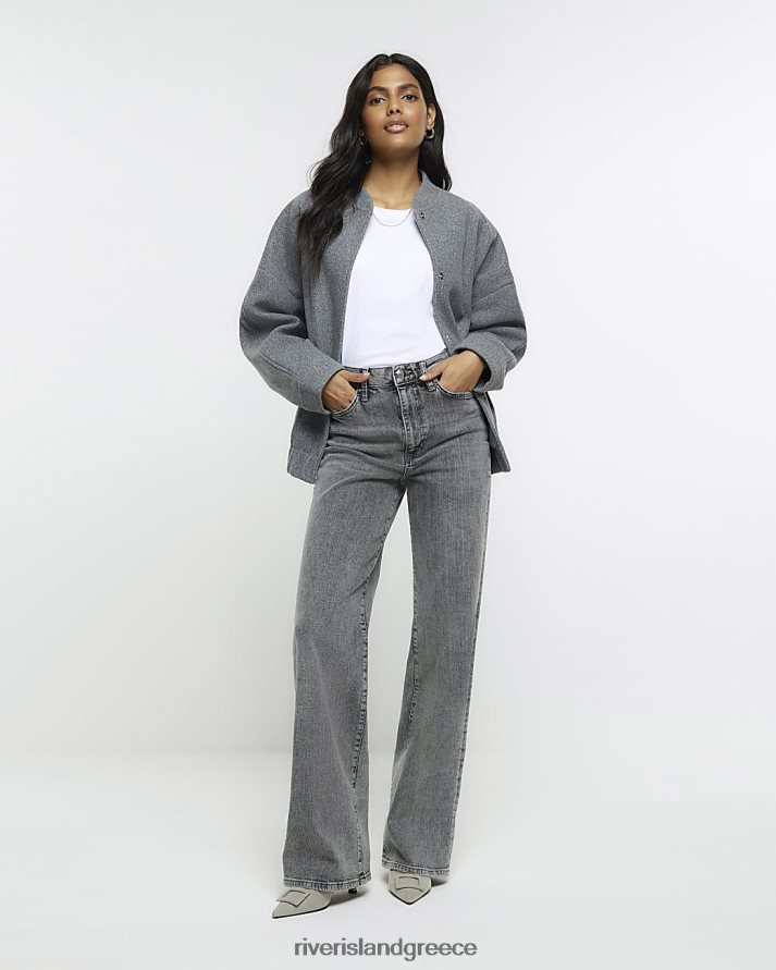 River Island ενδύματα γκρί γυναίκες ψηλόμεσο φαρδύ τζιν B6N8X3747