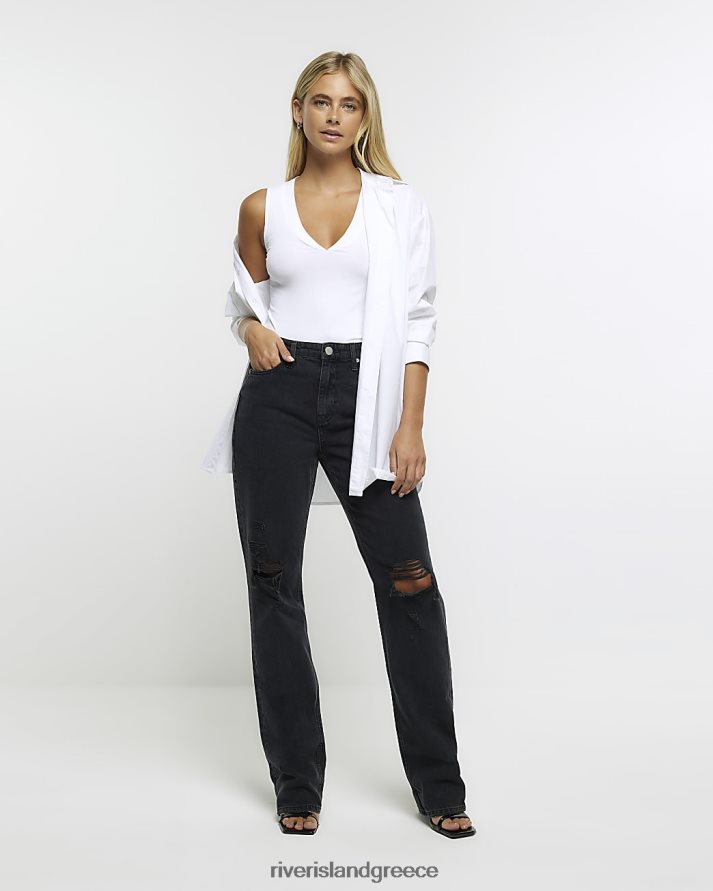 River Island ενδύματα μαύρος γυναίκες σκισμένο ψηλόμεσο ίσιο τζιν B6N8X3793