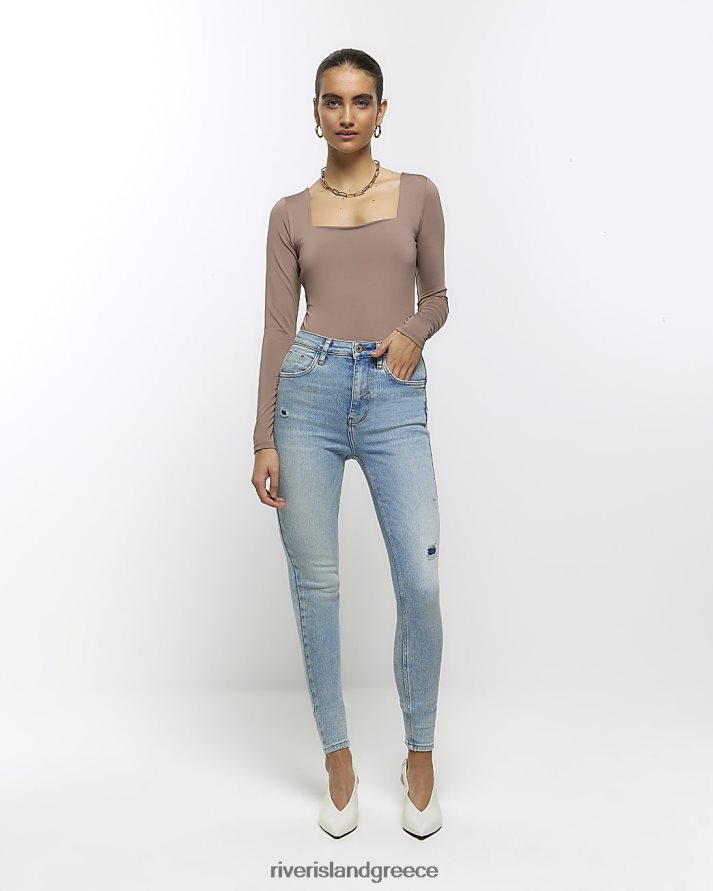 River Island ενδύματα μπλε γυναίκες ψηλόμεσο σκισμένο στενό τζιν B6N8X3871