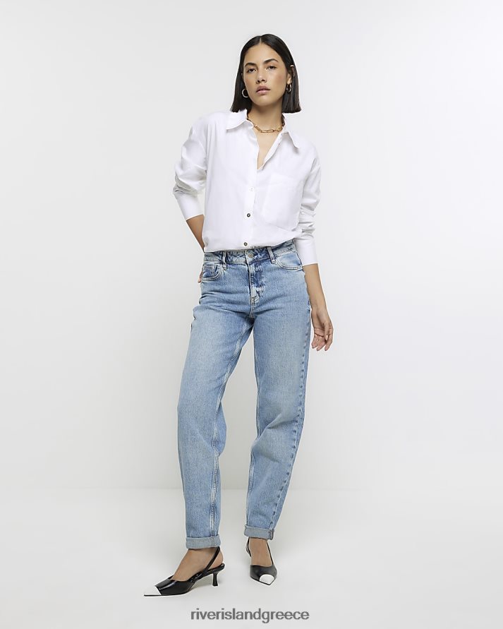 River Island ενδύματα μπλε γυναίκες ψηλόμεσο χαλαρό τζιν B6N8X3872