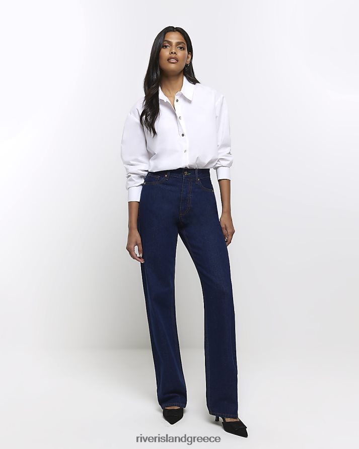 River Island ενδύματα μπλε γυναίκες ψηλόμεσο χαλαρό ίσιο τζιν B6N8X4