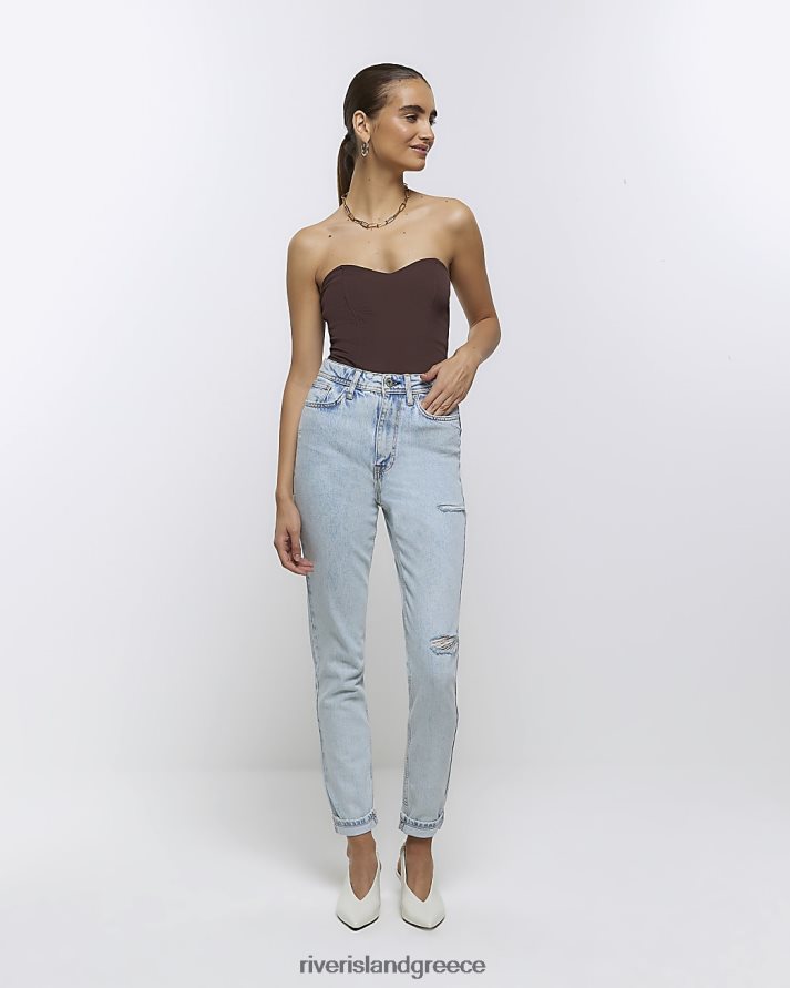 River Island ενδύματα μπλε γυναίκες ψηλόμεσο αλήτη γλυπτό μαμά τζιν B6N8X4006