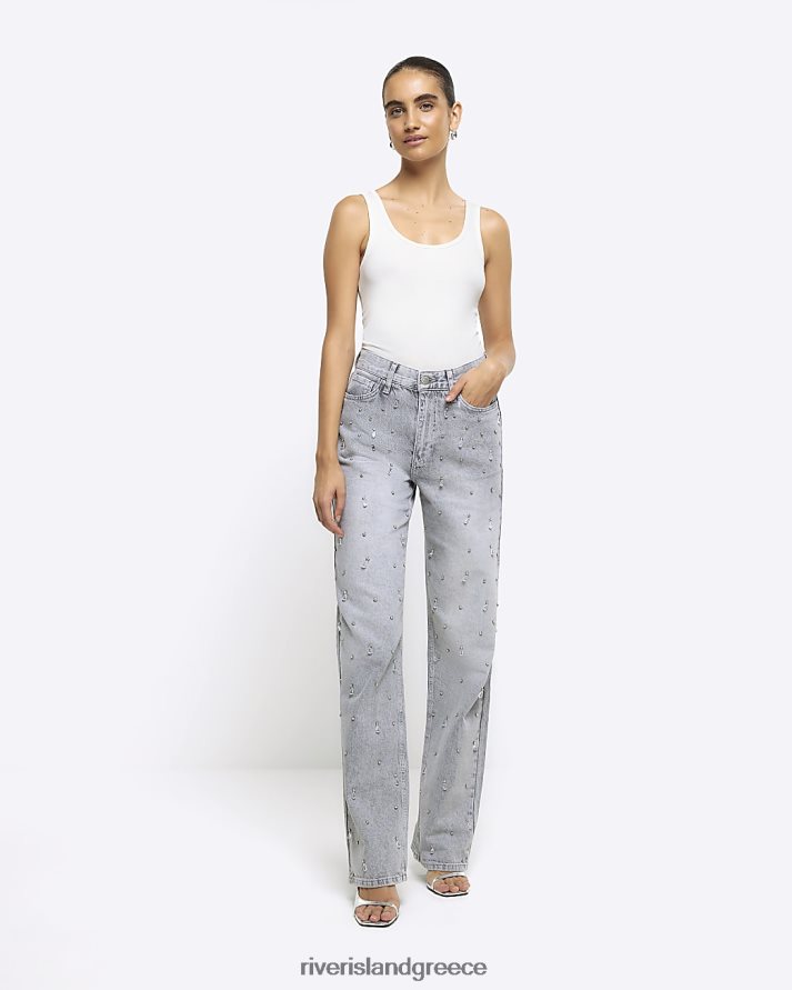 River Island ενδύματα γκρί γυναίκες διακοσμημένα χαλαρά τζιν παντελόνια B6N8X4028