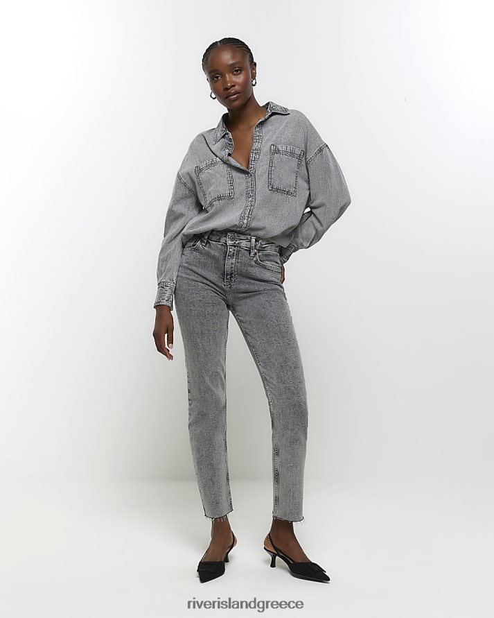 River Island ενδύματα γκρί γυναίκες ψηλόμεσο λεπτό ίσιο τζιν B6N8X4062
