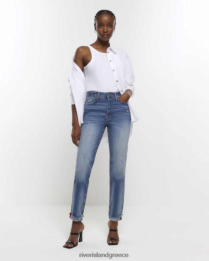 River Island ενδύματα μπλε γυναίκες ψηλόμεσο γλυπτό μαμά τζιν B6N8X4084