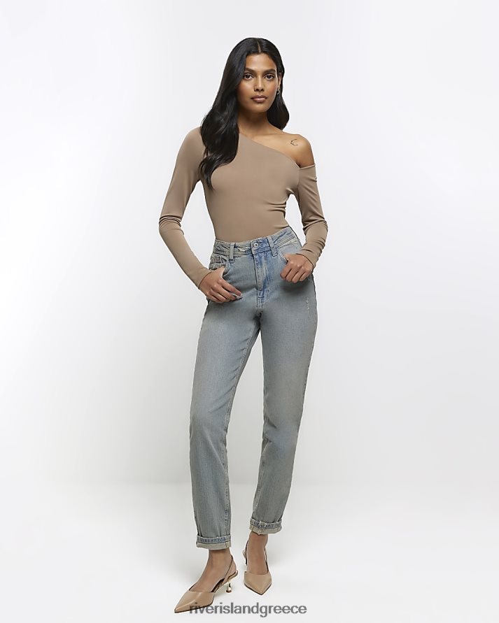 River Island ενδύματα μπλε γυναίκες ψηλόμεση μαμά σκισμένο τζιν B6N8X4157