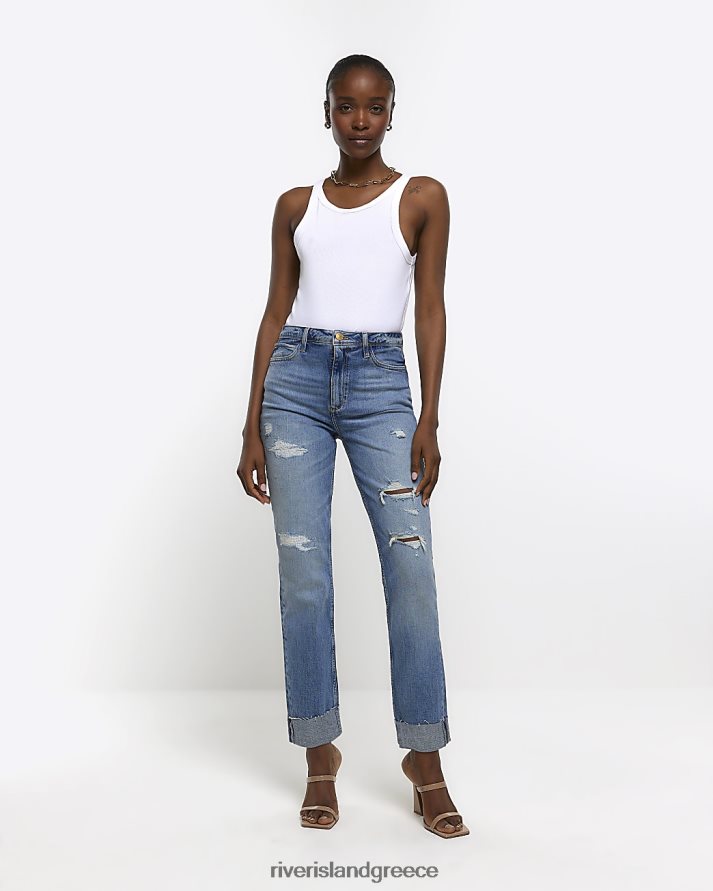River Island ενδύματα μπλε γυναίκες σκισμένο ψηλόμεσο λεπτό τζιν B6N8X4329