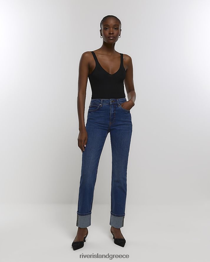 River Island ενδύματα μπλε γυναίκες λεπτό τζιν με ψηλόμεσο γυρισμένο στρίφωμα B6N8X4406
